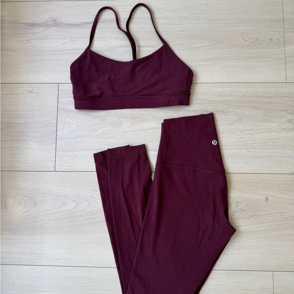 Lululemon Athletica Burgundy Sports Bra and Leggings Set